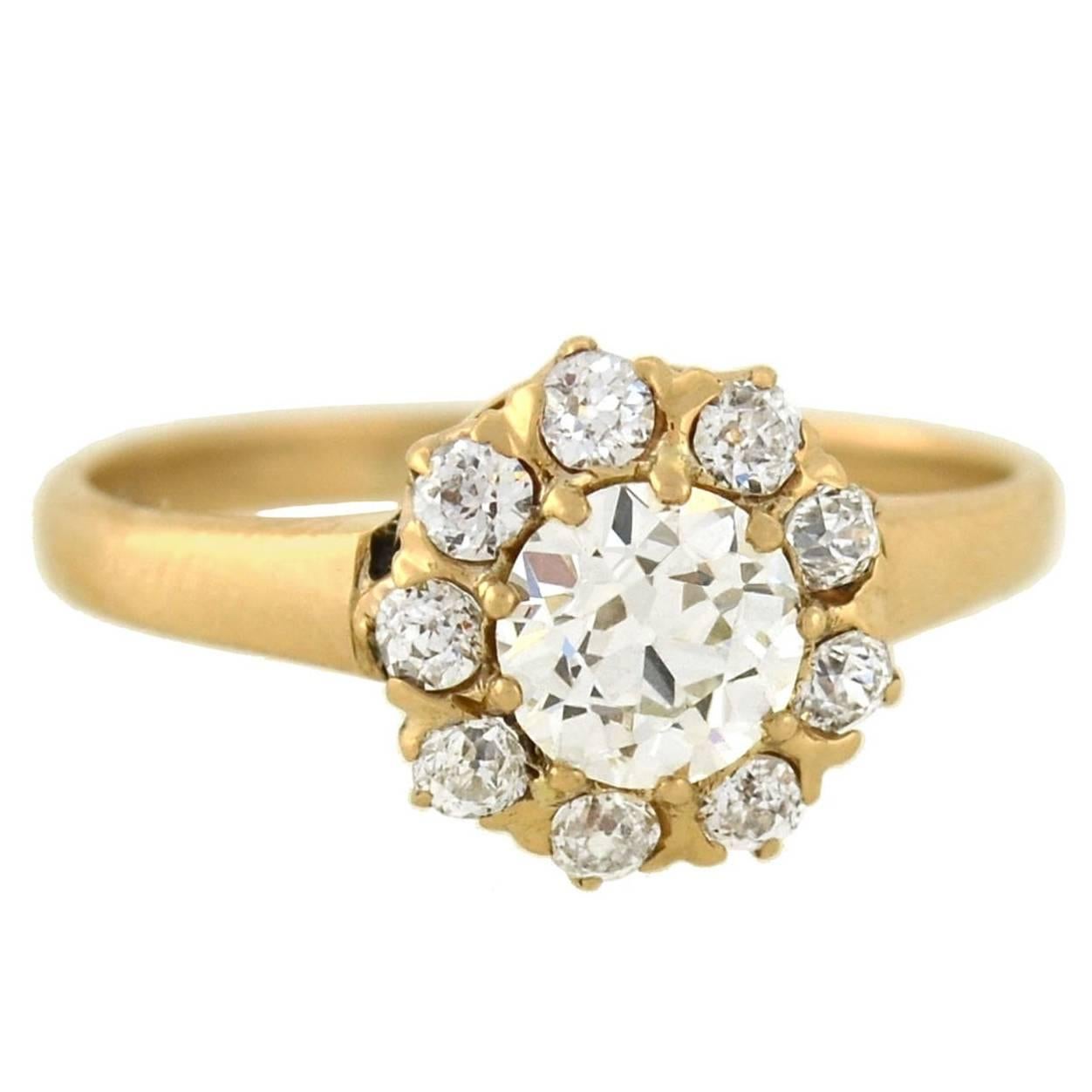 Victorian 1.05 Total Carat Diamond Cluster Engagement Ring