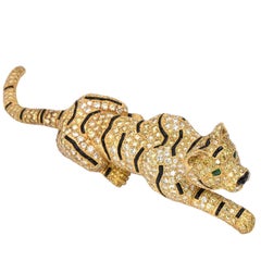 Retro Yellow & White Diamond Striped Tiger Brooch