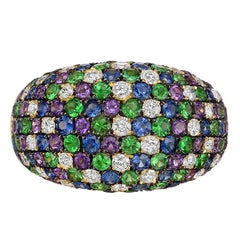 Multicolored Gemstone Domed Band Ring 11
