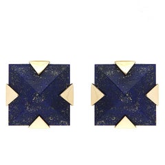 Valentin Magro Square Pyramid Lapis Lazuli and Gold Motif Earrings
