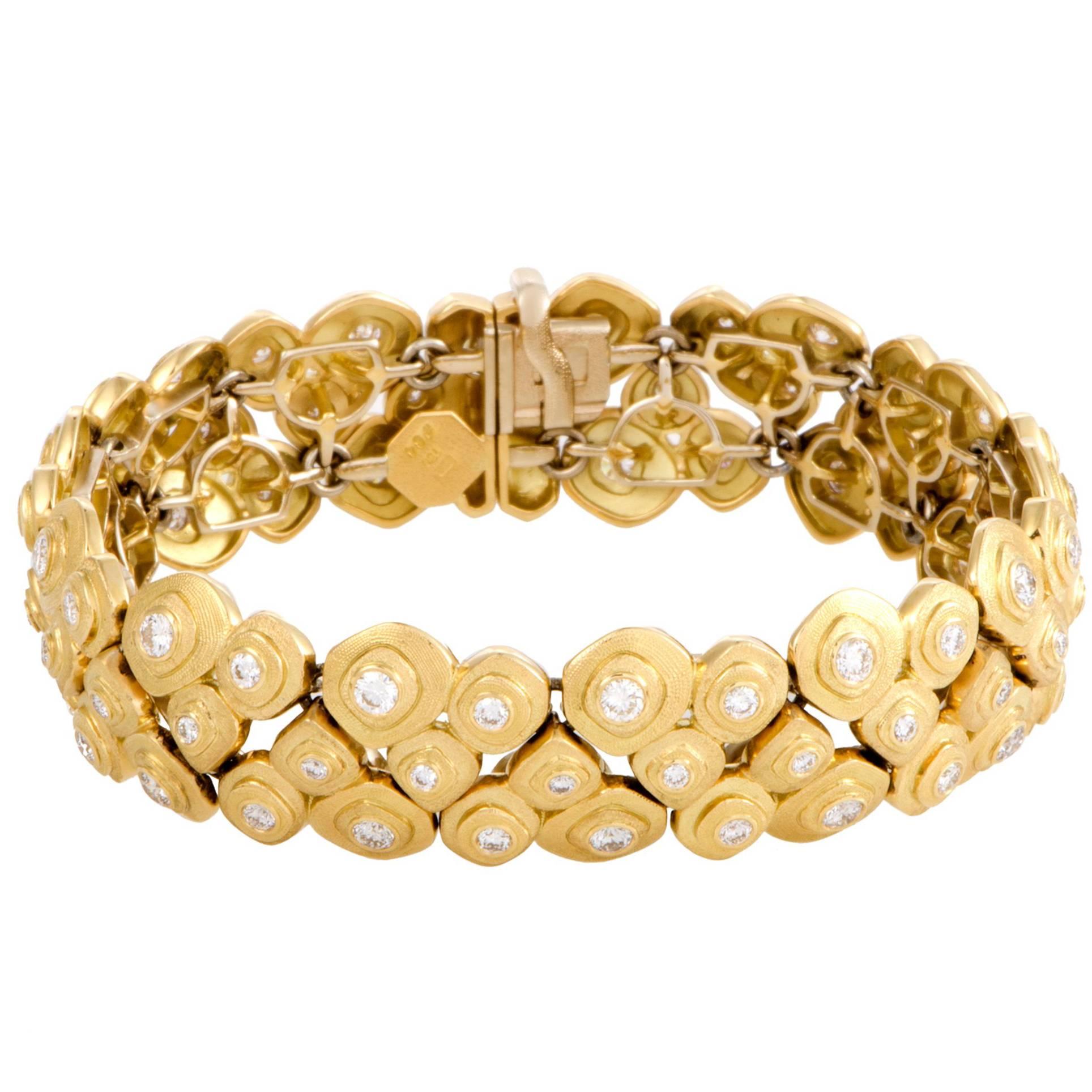 Alex Sepkus Diamond Studded Three-Row Pebble Yellow Gold Bracelet