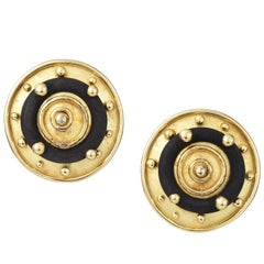 Circular Gold and Wood Denise Roberge Earrings