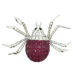 Diamond and Ruby Spider Brooch Pendant