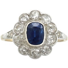 1890s 1.28 Carat Sapphire and 1.65 Carat Diamond Yellow Gold Cluster Ring 4