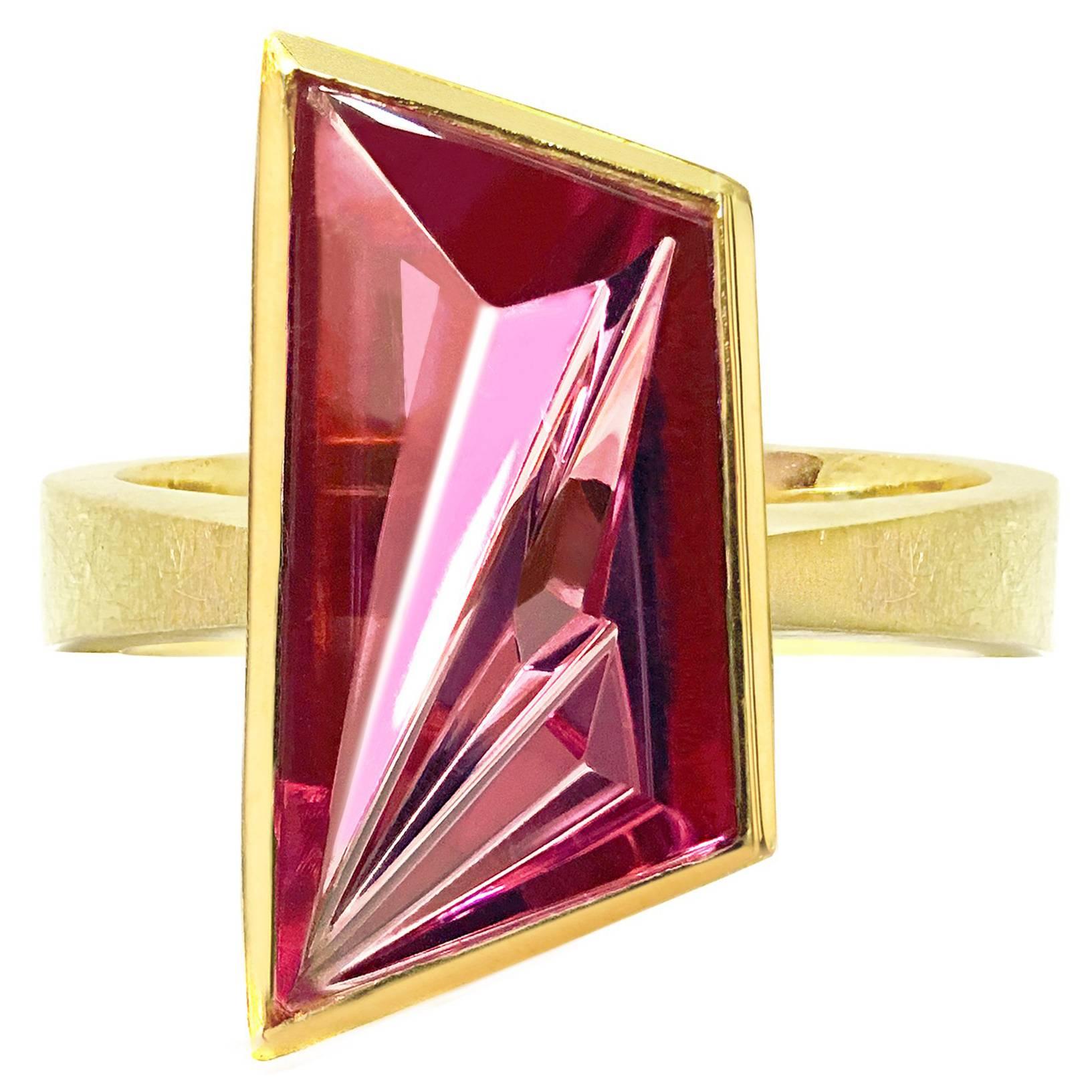 Enric Majoral Textured Gold Munsteiner Pink Tourmaline One of a Kind Ring