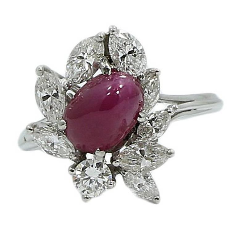 1.00 Carat Burma Ruby and Diamond Platinum Ring For Sale