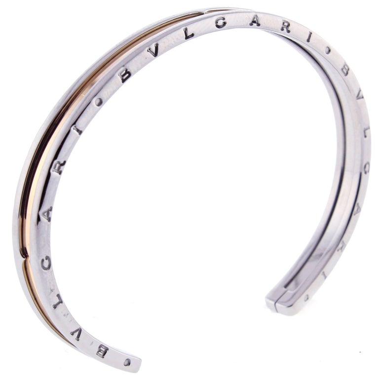 Bvlgari B.Zero1 Rose Gold and Stainless Steel Cuff Bracelet at 1stDibs