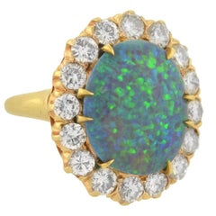 Vintage 3 Carat Black Opal Diamond Cluster Ring