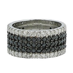 Black and White Five-Row Diamond White Gold Ring