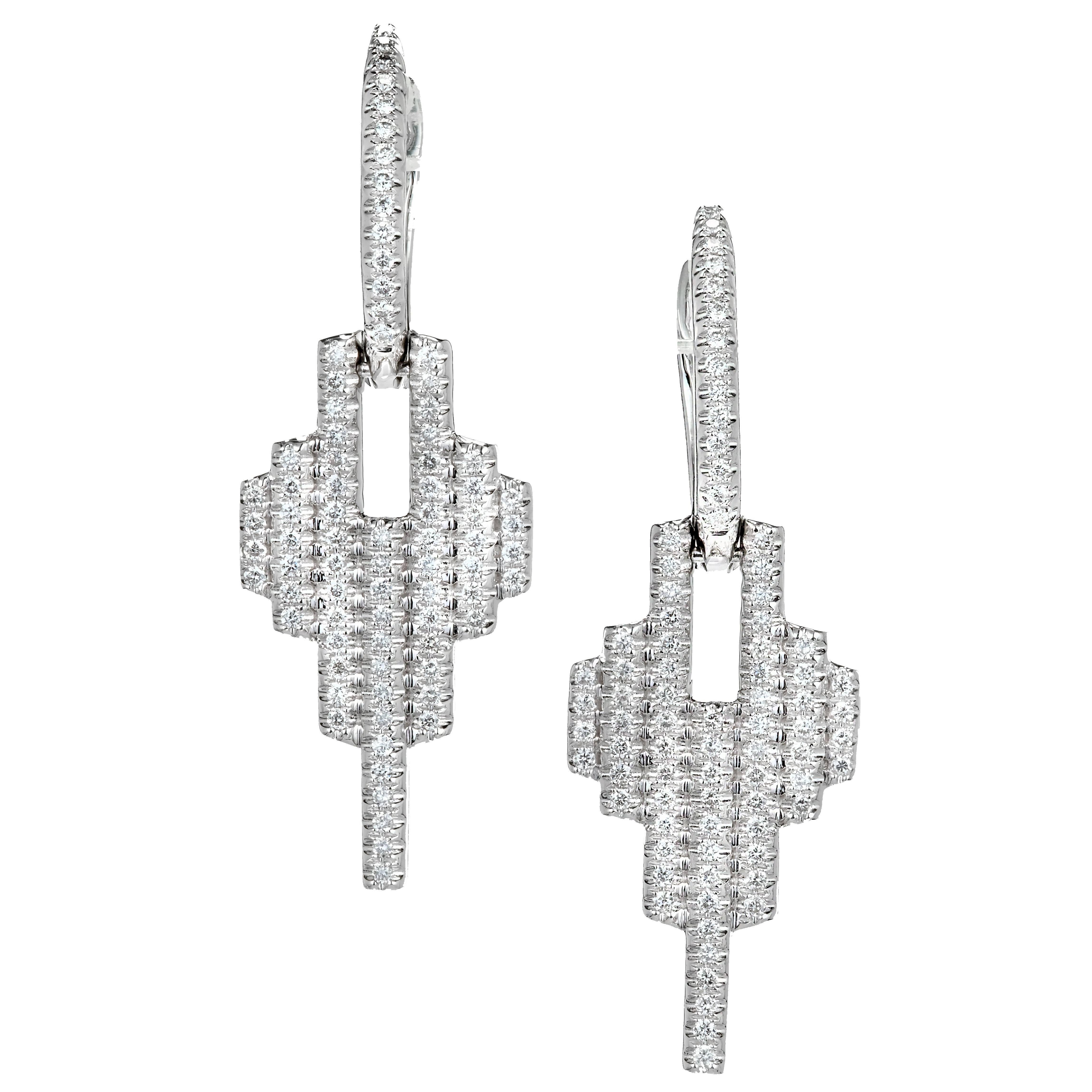 Diamond Hoop Dangle Earrings 