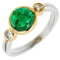 GIA Certified Green Cabochon Emerald Diamond Platinum Gold Engagement Ring