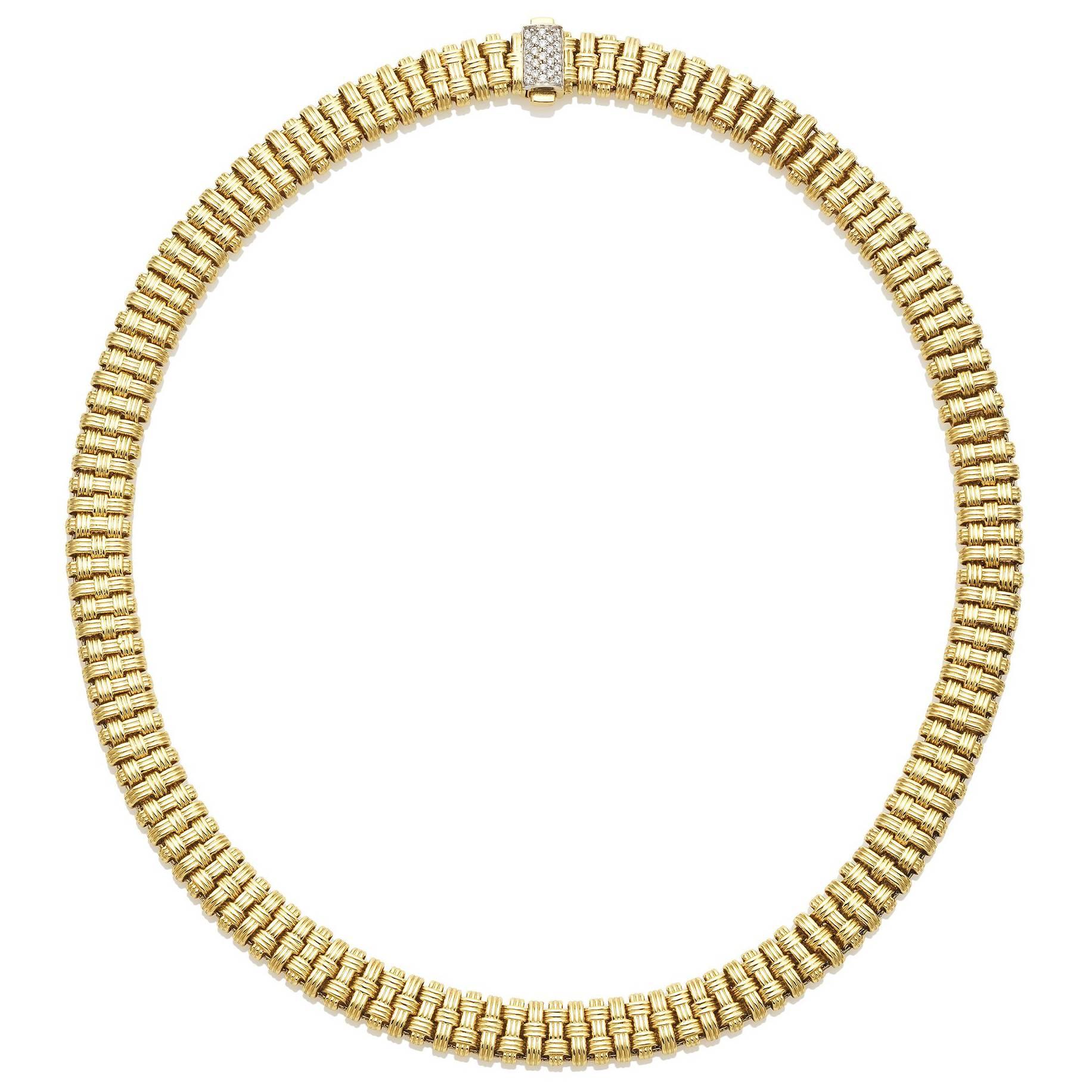 18 Karat Roberto Coin Appasionata Necklace with Pave Diamond Clasp