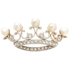 Black Star and Frost Natural Pearl and Diamond Crown Brooch, 1920s