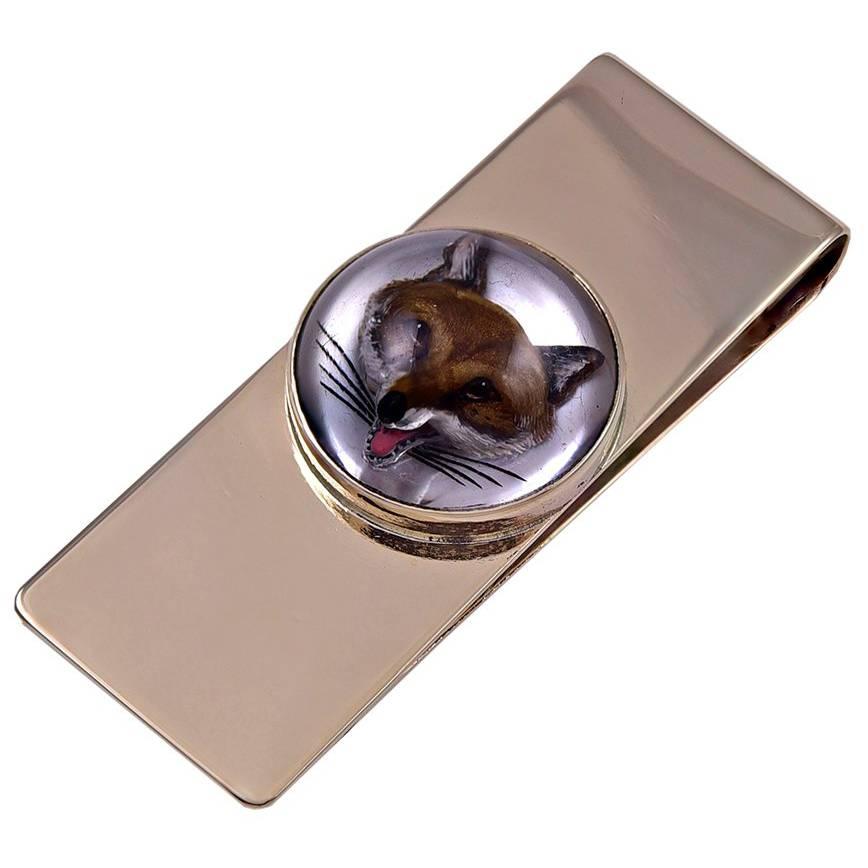 Yard Gold Reverse Crystal Fox Money Clip For Sale
