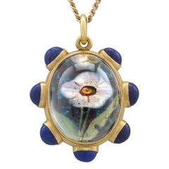 1890s Rock Crystal Lapis Lazuli 18 Karat Yellow Gold Pendant by 'Garrard'