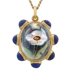 1890s Rock Crystal Lapis Lazuli 18 Karat Yellow Gold Pendant by 'Garrard' 4