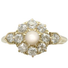 1900s Pearl 1.15 Carat Diamond 18 Karat Yellow Gold Cluster Ring 4