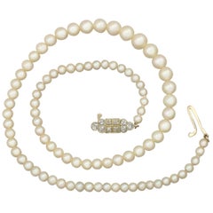 Single Strand Pearl Necklace 0.56 Carat Diamond 15 Karat Gold Clasp 11