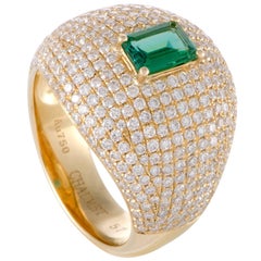 Chaumet Diamond Pave and Emerald Yellow Gold Ring