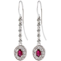 Kian Design 18 Carat White Gold 0.86 Carat Oval Ruby and Diamond Dangle Earrings