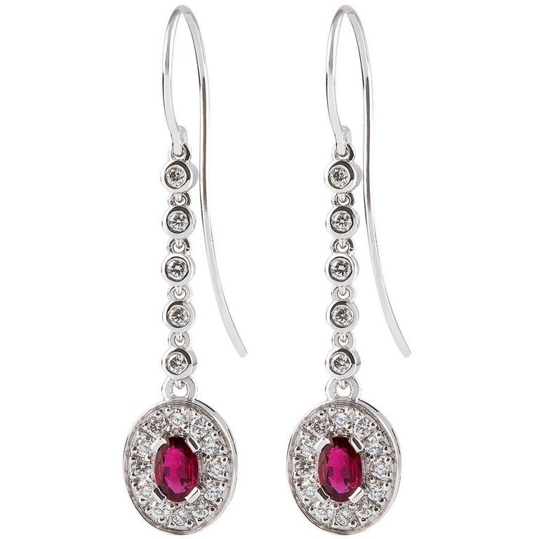 18 Carat White Gold Ruby and Diamond Earrings For Sale at 1stdibs