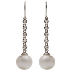 Kian Design, 18 Carat White Gold Pearl and Diamond Earrings