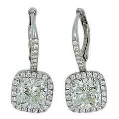GIA Certified 4.04 Carat Cushion Cut Diamond Platinum Earrings