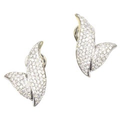 Diamond 18 Karat White Gold Leaf Motif Ear Clips