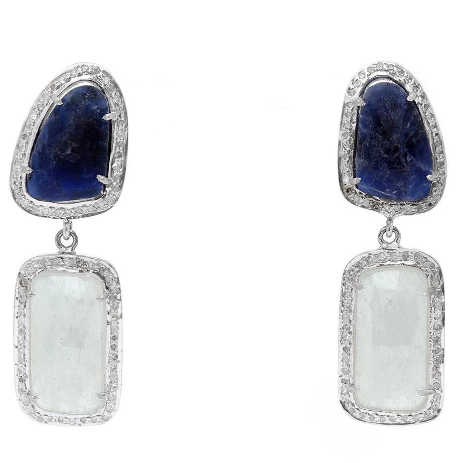 Natural Sapphire and Diamond Dangling Earrings