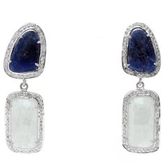 Natural Sapphire and Diamond Dangling Earrings 8