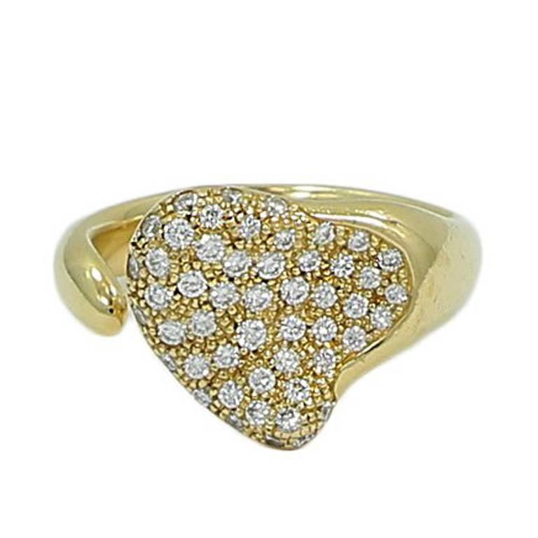 Tiffany and Co. Elsa Peretti Diamond Pave Heart Yellow Gold Ring For ...