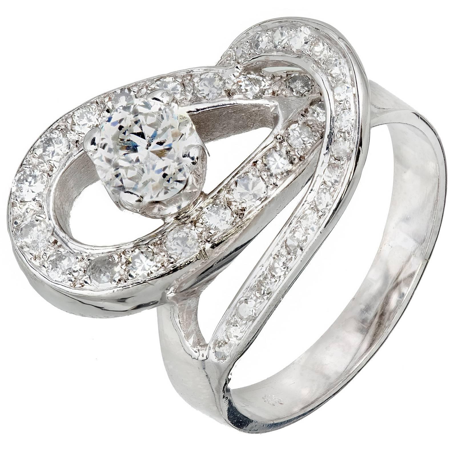 EGL Certified .80 Carat Diamond Open Swirl Platinum Cocktail Ring For Sale