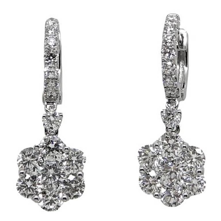 Diamond Dangle White Gold Earrings For Sale
