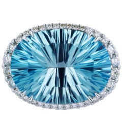 Oval Blue Topaz and Natural Diamond Cocktail Ring 4