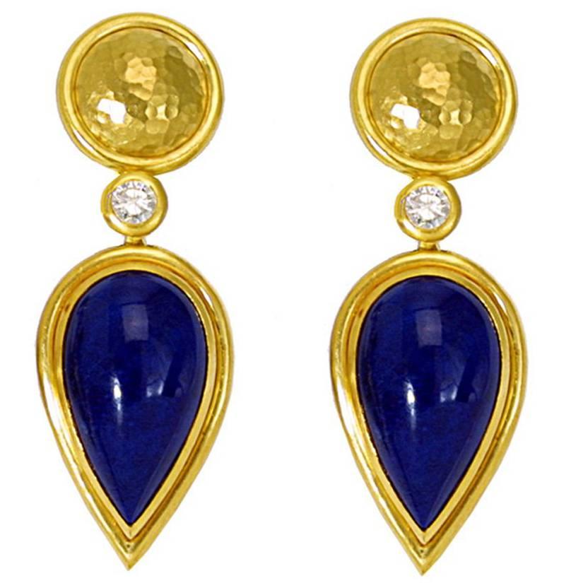 Lapis Lazuli and Diamond Earrings For Sale