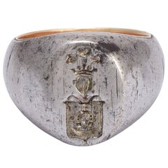 Victorian Gold and Steel Heraldic Signet Ring