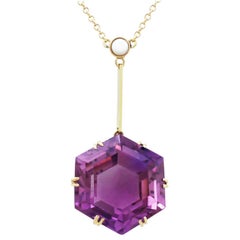 1900s Amethyst and Seed Pearl Yellow Gold Pendant 1