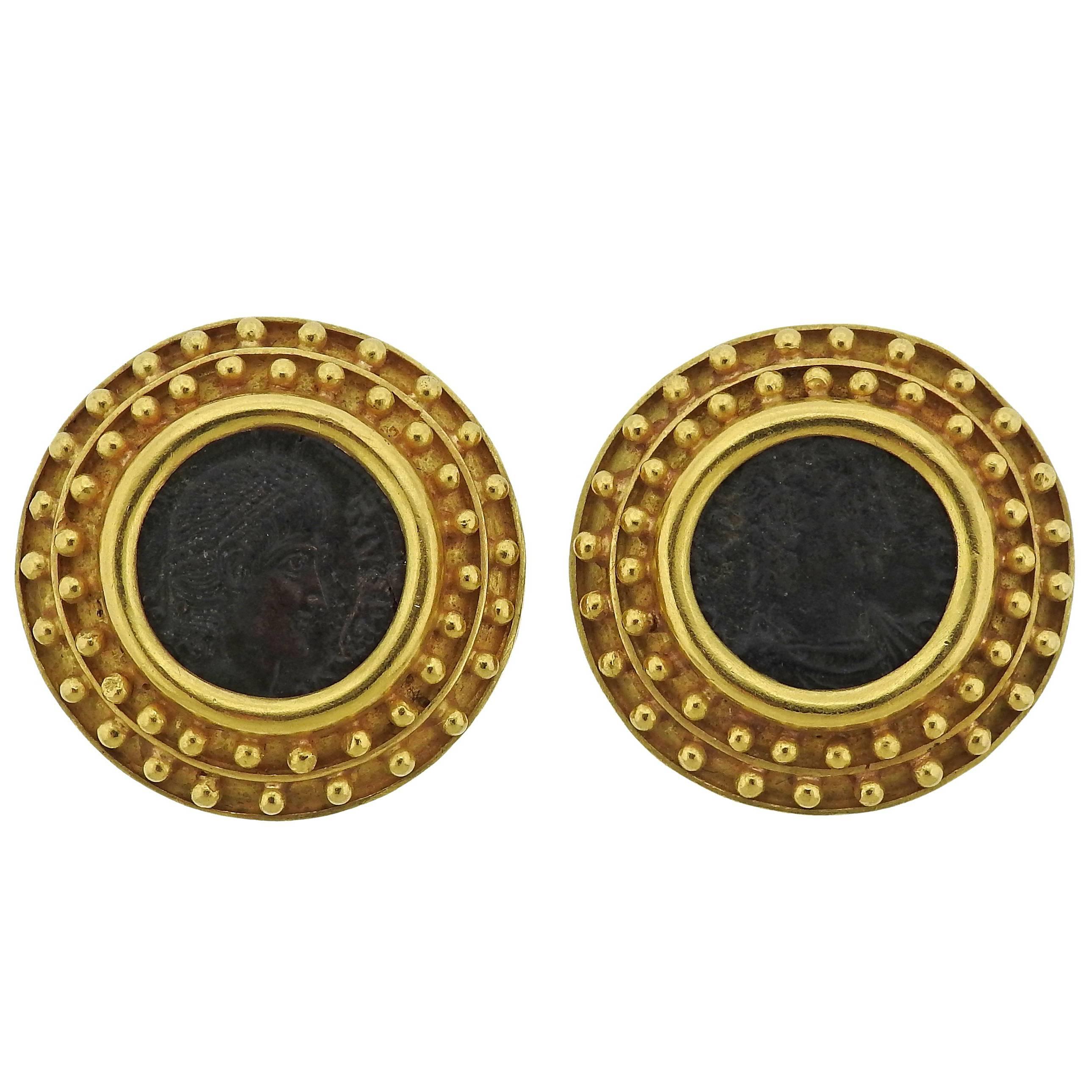 Elizabeth Locke Ancient Coin Gold Earrings For Sale