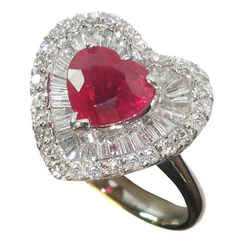 GIA Certified 2.57 Carat Burma Heart Shape Ruby Diamond Platinum Ring
