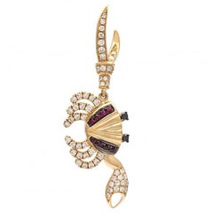 Yvonne Leon Contemporary Crab Earring 18 Karat Yellow Gold Diamonds and Ruby