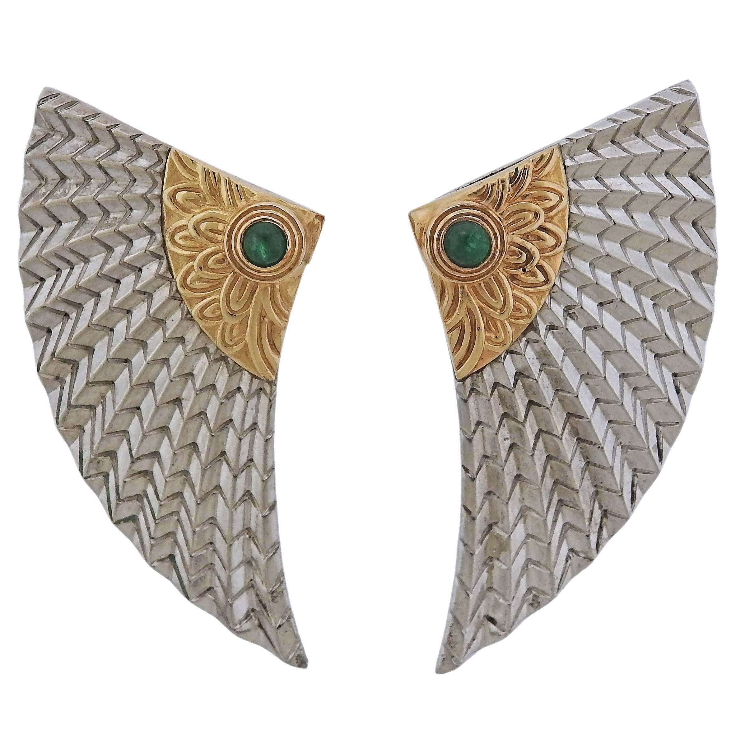 Erte Emerald Gold Silver Earrings