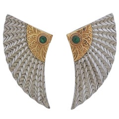 Erte Emerald Gold Silver Earrings