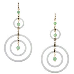 White and Green Jadeite Drop Earrings in 18 Karat Yellow Gold White and Green Jadeite Drop Earrings in 18 Karat Yellow Gold