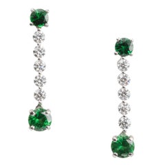 Tsavorite and Diamond Line Drop Earrings in Platinum Tsavorite and Diamond Line Drop Earrings in Platinum