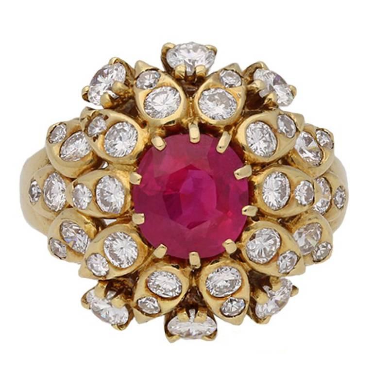 Van Cleef & Arpels Natural Burmese Ruby Diamond Ring, Circa 1960