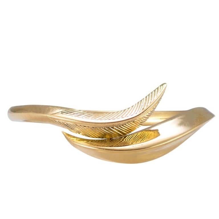 Daou Feather Gold Ring, Modern Art Nouveau Style, Alternative Wedding Ring For Sale