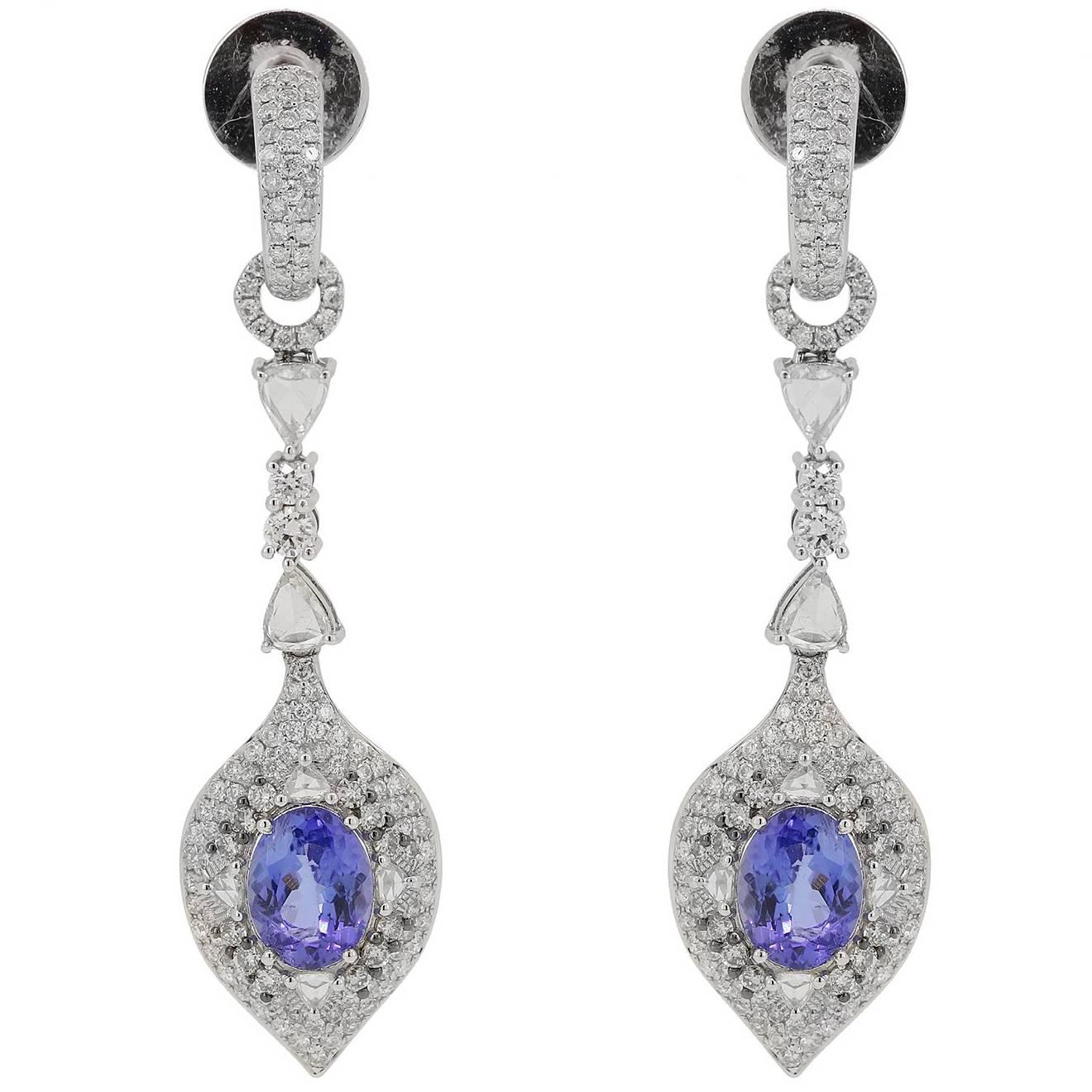 Tanzanite Diamond Drop Earrings For Sale