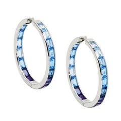 Daou Sunset Sunrise Hoops Earrings White Gold and Blue Gemstones