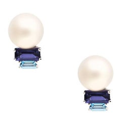 Daou Pearl Sunset Sunrise Earrings, Pearl, Iolite, Topaz and White Gold