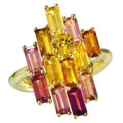 Daou Golden Sunset Sunrise Ring, Gold, Sapphire, Tourmaline, and Gemstone